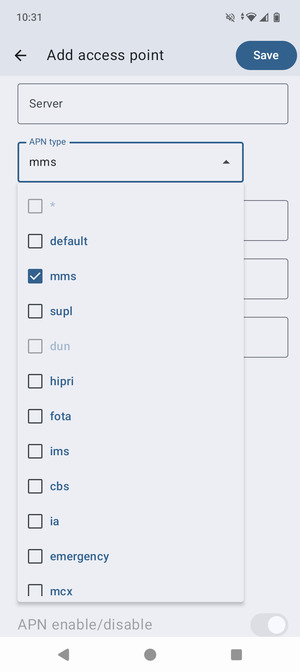 Check the mms checkbox