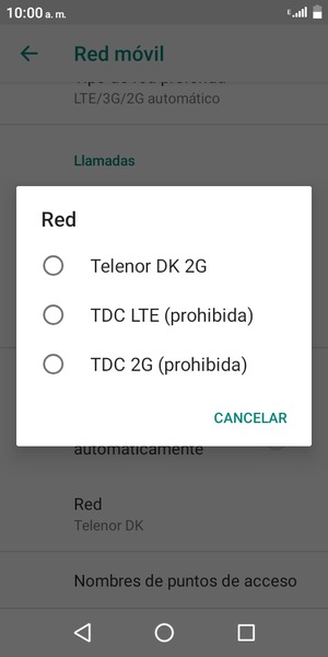 Seleccione un operador de red de la lista