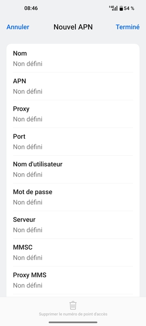 Saisissez les informations Internet