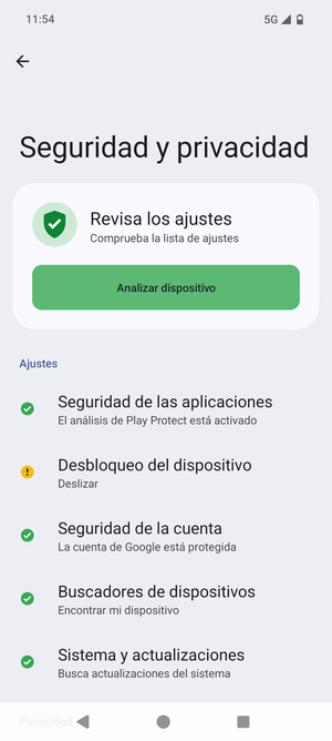 Para activar su bloqueo de pantalla, vaya al menú Seguridad y privacidad y seleccione Desbloqueo del dispositivo