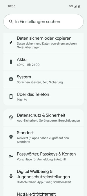 Scrollen Sie und wählen Sie Datenschutz & Sicherheit