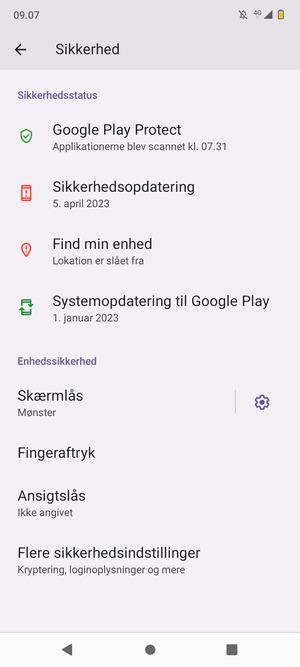 For at ændre PIN-koden til sim-kortet, vend tilbage til menuen Sikkerhed og Flere sikkerhedsindstillinger