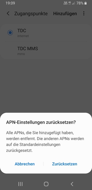 Wählen Sie Zurücksetzen