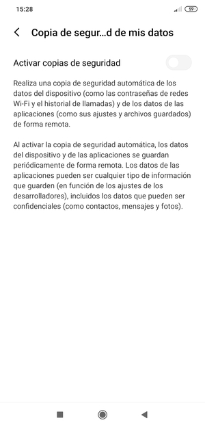 Active Activar copias de seguridad