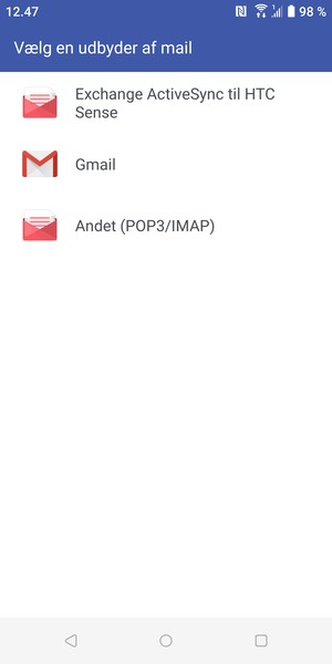 Vælg Andet (POP3/IMAP)