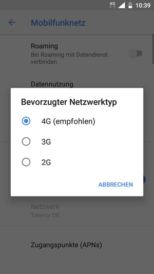 Wählen Sie die gewünschte Option