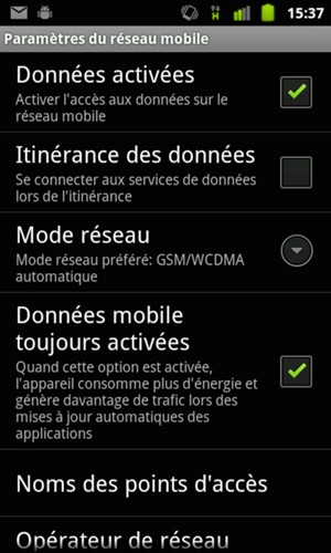 Sélectionnez Mode réseau ou Choisissez le type de réseau