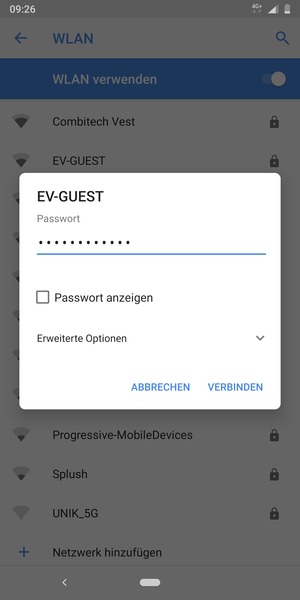 Geben Sie das WLAN-Passwort ein und wählen Sie VERBINDEN