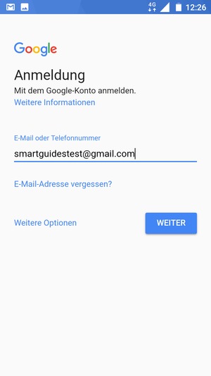 Geben Sie Ihre Gmail Adresse ein und wählen Sie WEITER