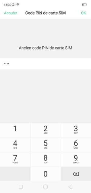 Saisissez votre Ancien code PIN de carte SIM et sélectionnez OK