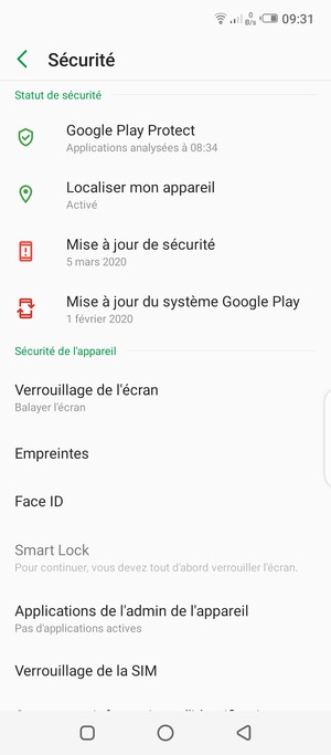 Faites défiler et sélectionnez Verrouillage de la SIM