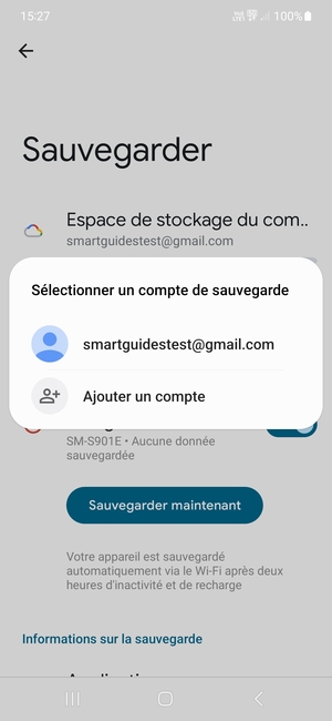 Sélectionnez votre compte de sauvegarde