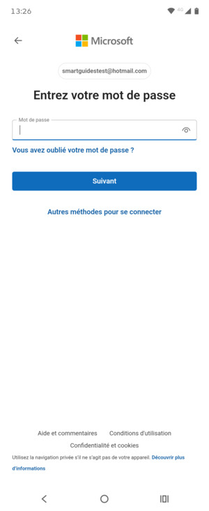 Saisissez votre mot de passe et sélectionnez Suivant