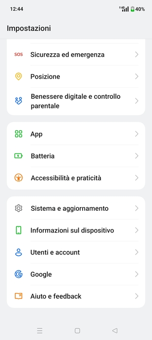 Scorri e seleziona Sistema e aggiornamento