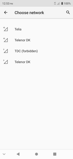 Select a network operator from the list