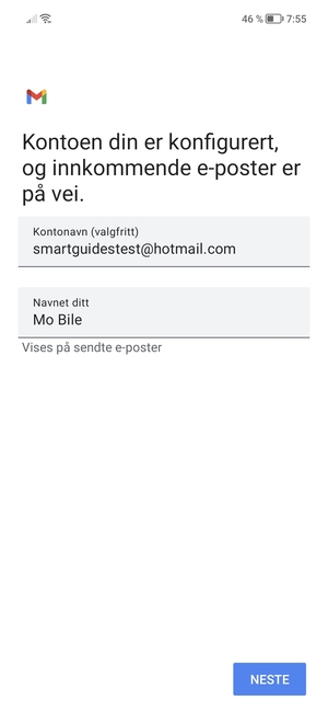 Gi din konto et navn og skriv inn ditt navn. Velg NESTE