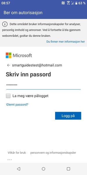 Skriv inn passord og velg Logg på