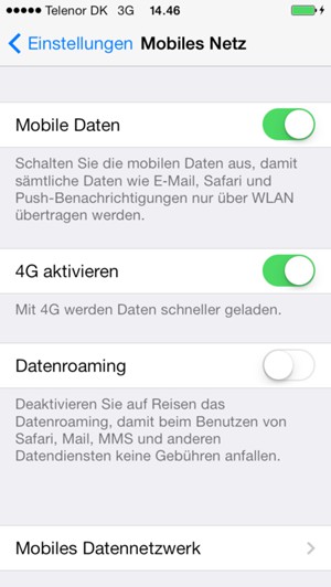 Schalten Sie Datenroaming an oder aus
