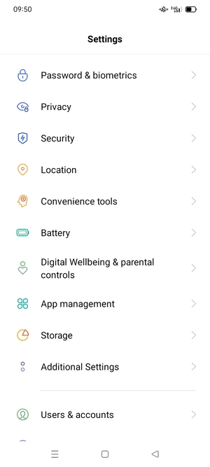 To activate your screen lock, go to the Settings menu and select Password & biometrics