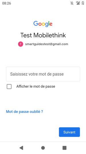 Saisissez votre mot de passe et sélectionnez Suivant