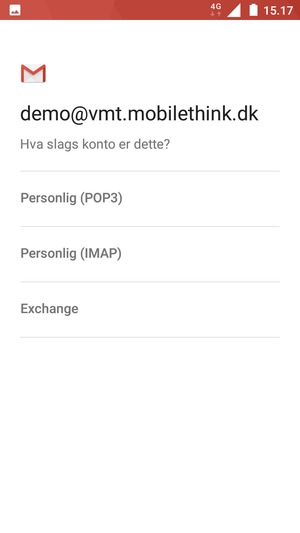 Velg Personlig (POP3) eller Personlig (IMAP)