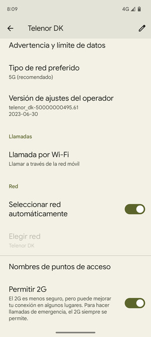 Para cambiar la red en caso de problemas de conectividad, desactive Seleccionar red automáticamente