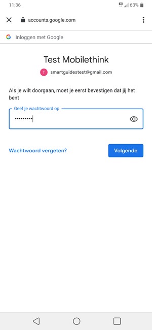 Voer uw wachtwoord in en selecteer Volgende