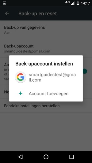 Selecteer uw back-up-account