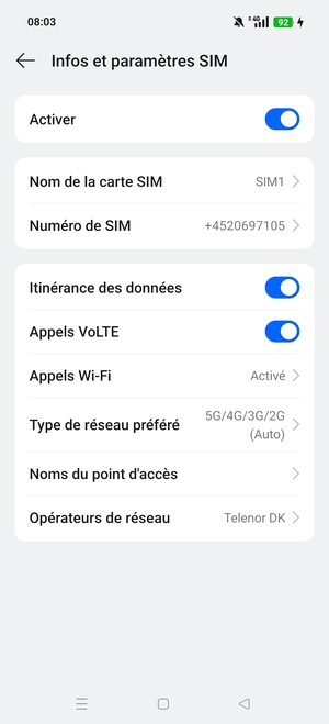 Activer ou désactiver Itinérance des données