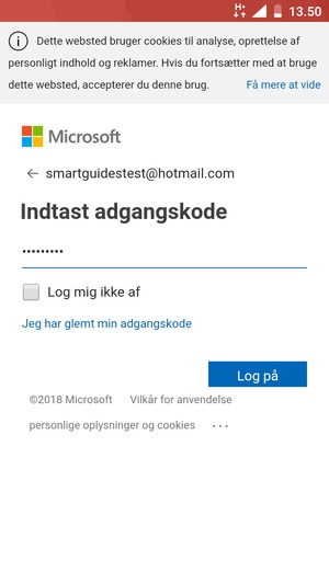 Indtast din adgangskode og vælg Log på