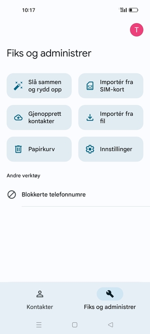 Velg Importér fra SIM-kort