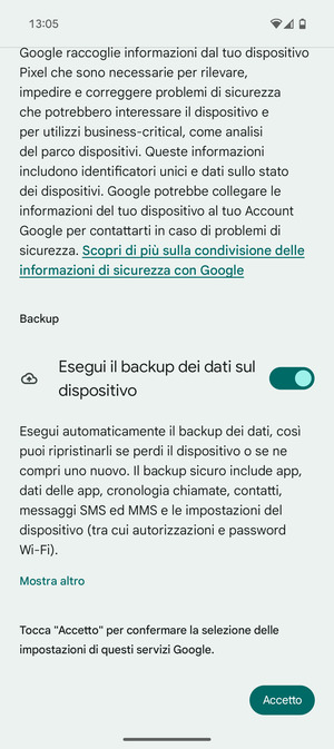 Seleziona Accetto