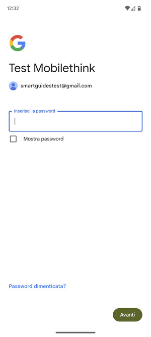 Inserisci la tua password e seleziona Avanti