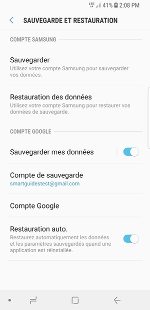 Sélectionnez Compte de sauvegarde
