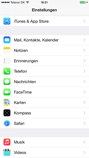 Scrollen Sie und wählen Sie Mail, Kontakte, Kalender
