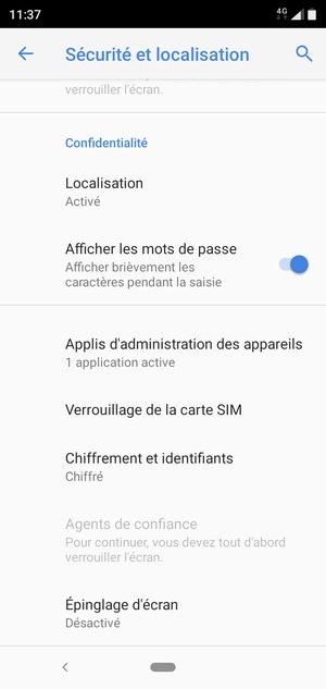 Sélectionnez Verrouillage de la carte SIM