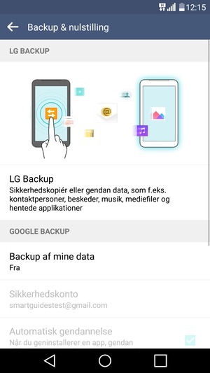 Vælg Backup af mine data