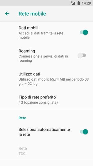 Disattiva Seleziona automaticamente la rete