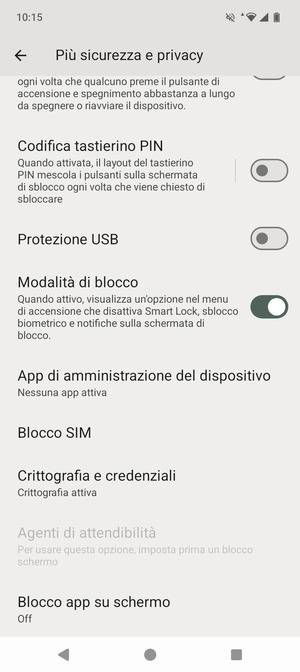 Scorri e seleziona Blocco SIM