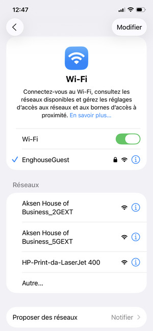 Vous êtes maintenant connecté au réseau Wi-Fi