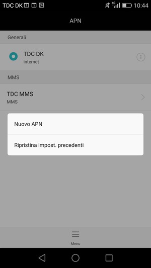 Seleziona Menu e Ripristina impost. precedenti