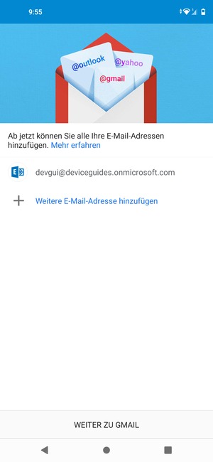Wählen Sie WEITER ZU GMAIL