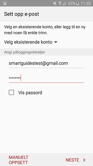 Skriv inn e-postadresse og passord. Velg NESTE