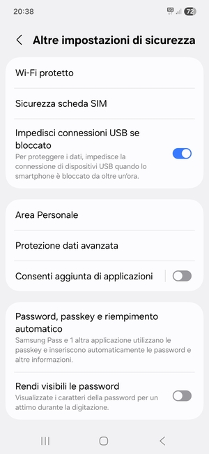Seleziona Sicurezza scheda SIM