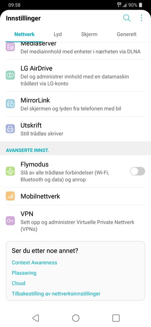 Bla til og velg Mobilnettverk