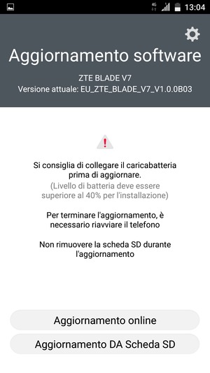 Seleziona Aggiornamento online