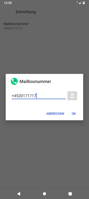 Geben Sie die Mailboxnummer ein und wählen Sie OK