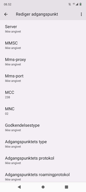 Scroll ned og indtast internet-oplysninger