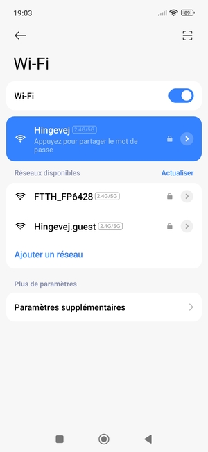 Vous êtes maintenant connecté au réseau Wi-Fi