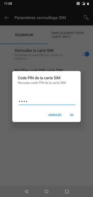 Saisissez votre Nouveau code PIN de la carte SIM et sélectionnez OK